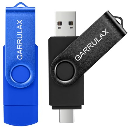 GARRULAX Memoria USB 2 en 1 OTG tipo C USB 2.0 giratoria, almacenamiento de fecha, pulgar pendrive para teléfonos inteligentes Android, MacBook, tabletas, PC (negro + azul, 16 GB)