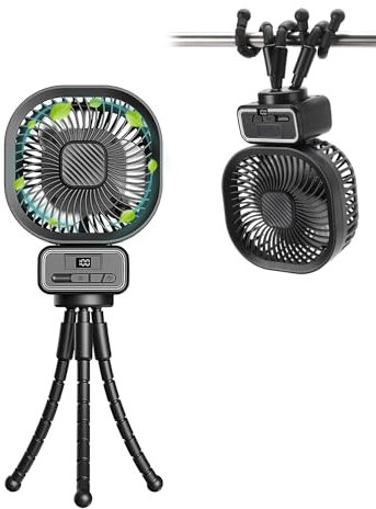 CLYCTIP Portable Stroller Fan,Desk Clip-on Fan with Night Light,5000mAh Pram Fan 270° Auto Oscillation, Handheld Personal Fan for Crib Office Bedroom Bike Gym Camping (Black)