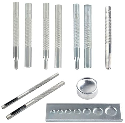 Press Studs Fixing Hand Tools, Snap Fastener Rivet Setting Hand Tool Set, Die Punch and Base for Leather Crafts Clothing Bags DIY [11 Pcs]