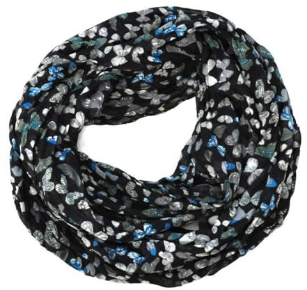 Loop Schal Seide Rundschal Halstuch Tuch Schlauchschal Damen Schmetterling (Schwarz)