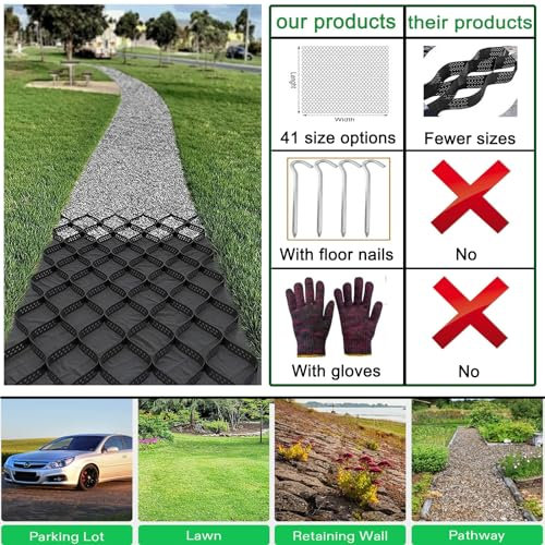 RTOWERM Stabilisateur Gravier Grille de sol Geocell de 2 pouces, grille de gravier de sol HDPE Geogrid, allée de géogrille, système de pavé perméable Grille de stabilisation du sol Pavés perméables Ge