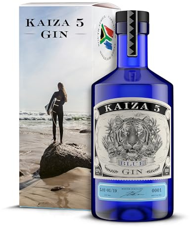KAIZA 5 BLUE GIN – 0,5 l - 43% | Gin aus Südafrika/Kapstadt | Blumig, beerig, frisch | Holunder, Blaubeere und Drachenfrucht | Blumig, beerig, frisch | Surfer