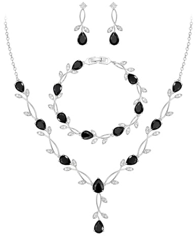 EVER FAITH Hochzeit Schmuck Set für Damen Braut Tropfen Zirkonia Blatt Rebe | Teardrop Zirkonia Brautschmuck Schmuckset Halskette baumeln Ohrringe Armband für damen Prom Klar Silber-Ton