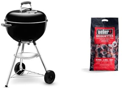 Weber Barbecue à Charbon Bar-B-Kettle, 47 cm - Grill avec Couvercle, Support Trépied et Roues & Briquettes de Charbon - Sac 8 kg - Charbon de Bois pour Barbecues Weber - Combustible BBQ