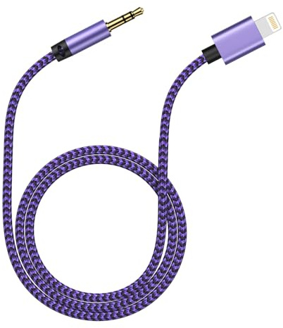 Bioonis Aux Kabel iPhone Auto,HiFi Lightning auf 3,5mm Audio Kabel für iPhone 14/14 Pro/14 Pro Max/14 Plus/ 13/12 Mini/11/XS/XR/X [MFi Zertifiziert] Lila Adapter für Auto/Kopfhörer/Lautsprecher