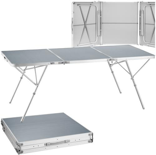 tectake® Aluminium Campingtisch, Klapptisch, großer Gartentisch klappbar, wetterfest, 180 x 70 x 70,5 cm, als Terrassentisch, für Balkon, Camping, Festival, Tapeziertisch
