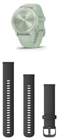 Garmin vívomove Sport, Hybrid Smartwatch with up to 5 days battery life, Cool Mint & Quick Release Band (20 mm) - Black with Slate