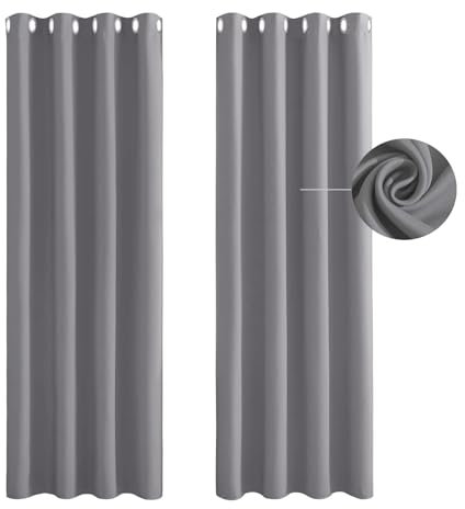 Gardinen Blickdichte 55 x 80 cm Thermo Vorhang Kälteschutz Blackout Verdunkelungsvorhang Thermovorhang 2Er Set für Hotels Büros Schlafzimmer, Hellgrau
