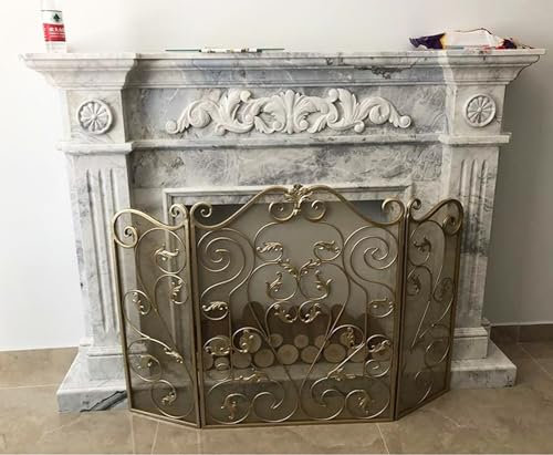 HPTHLY Parafuoco Oro Antico Scintilla Fiamma Paravento, Porta per Camino Pieghevole a 3 Pannelli per Aree Caminetto Portico/Stufa a Legna