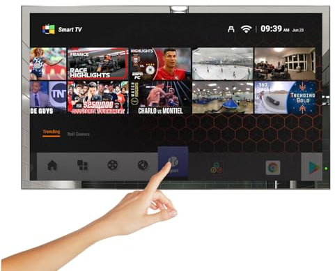 43 Inch Smart Mirror TV, IP65 Waterproof LED TV for Bathrooms and Hotels | 4K UHD Android 11 Smart TV with Touchscreen, Bluetooth, Wi-Fi, Built-in Speakers, Wall or Recessed Installation