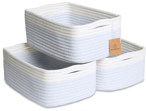 NaturalCozy Rechteckige Regalkörbe, 30 x 20,3 x 11,4 cm, 3 Stück (gebrochenes Weiß und gemischtes Blau)