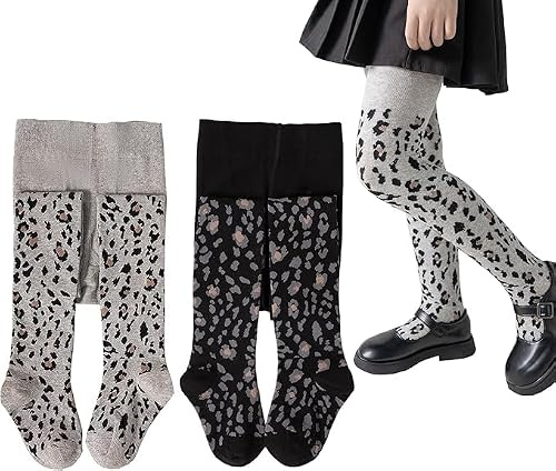 Silkglory Collants Filles - Leggings Adorables à Motif Léopard, Tricot Sans Coutures en Mélange Coton pour Confort et Élasticité, Parfaits pour Toutes les Tenues