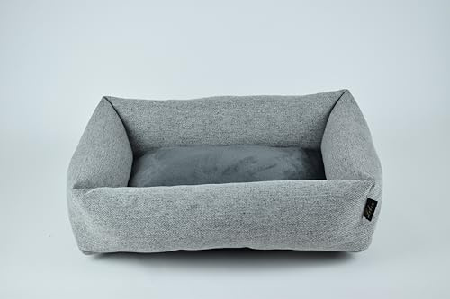 Lebon - Kuscheliges Hundebett für kleine Hunde - Hundekissen - Katzenbett - Katzenkissen - Grau, Braun, Hellgrau, Schwarz- Qualität aus Europa - Plüsch und Dicker Strukturstoff (Graphite, M)
