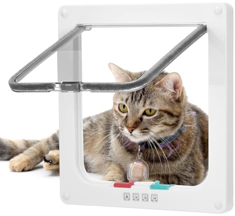 Roxanex Puerta grande de 19 cm x 18 cm, solapa fácil de instalar para ventanas, delgada, de seguridad para mascotas con cerradura de 4 vías, solapa resistente