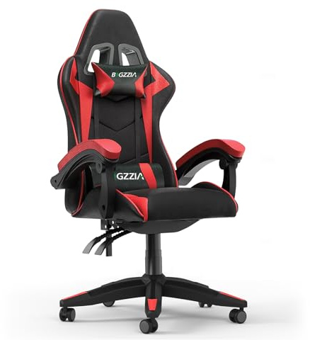 Bigzzia Gaming Chair, Ergonomic Video Game Chairs with Pillow and Lumbar Support (Without Heated Cushion, Red)