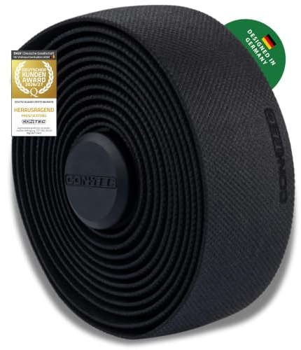 CONTEC Lenkerband Prestige.Grip, 2000x30x2,5 mm, aus EVA-Schaum und Gel, selbstklebend und rutschsicher, mit Klebestreifen und 2 Lenkerstopfen, Paar, schwarz