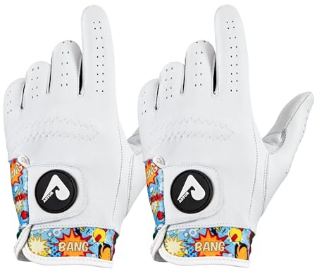 ASTUR Golfhandskar, 2-pack, Cabretta-läder, män, vänster hand, karismatisk unik handledsdesigntryck (RANGER, storlek M/L)