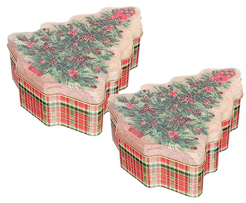 Cabilock 2 Piezas Caja de Hojalata Navideña de Árbol Caja para Dulces Navideños para Decorar y Regalar Fiestas de Navidad
