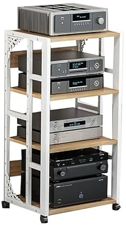 HiFi-Regal mit 4 Etagen, Stahlrahmen, für CD-/DVD-Player, Hochtemperatur-Lackierung, AV-Regal mit mobilem Mehrzweck-Design