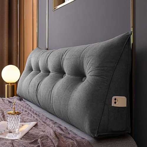 Generisch Rückenkissen Bett 120 cm, Dunkelgrau Chenille Lesekissen für Bett und Sofa, Lang Keilkissen Rückenpolster für die Wand, Sitzkissen, Wandkissen, Groß Rückenlehne Kissen mit Waschbarem Bezug