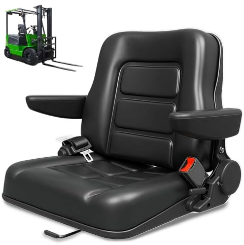 WUDLEP Siège de chariot élévateur universel, sièges de tracteur pliables, sièges de tracteur imperméables avec accoudoir arrière à angle réglable, micro interrupteur et ceinture de sécurité pour