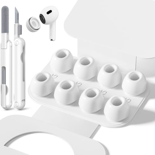 Inesore Replacement Ear Tips for AirPods Pro 1/2, XSmall-White | with Hole for Noise Reduction, Silicone Earplugs for AirPods Pro with Cleaning Set & Portable Storage Box, 4 Pairs