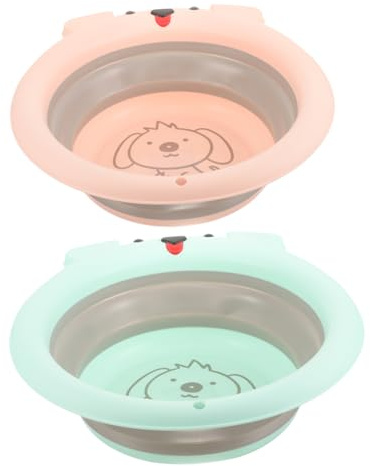 WRITWAA Faltbare Waschbecken Leicht zu Reinigen mit Niedlichem Cartoon Design 2 Stück aus Pp und Silikon für Babys und Kleinkinder für Camping und Zuhause
