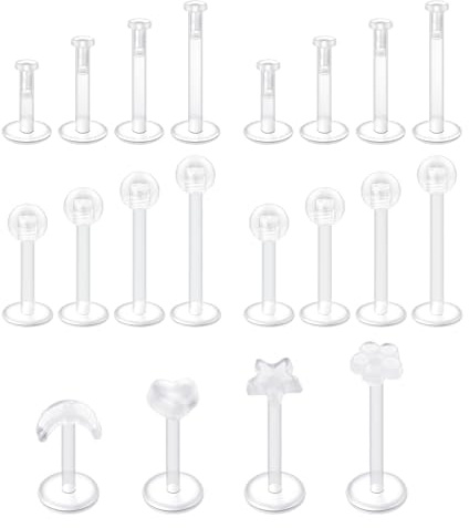 WillTen Clear Ohrringe Tragus Piercing Schmuck, Piercing Halterungen Nase Labret Tragus Stud, Bioflex Plastic Helix Lippenpiercing Schmuck Flat Back Tragus Ohrringe für Schule Arbeit Chirurgie