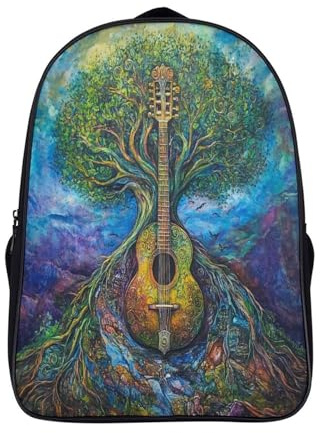 kaiyun Guitare Cartable Mandoline arbre-monde Imprimé 3D Sac À Dos Pour Ordinateur Portable Unisexe Pour Enfants/étudiants/Adultes 16 inch