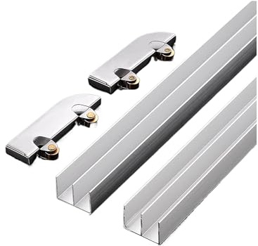 Kit de riel para puerta corredera de cristal, riel guía de aluminio de doble canal para un funcionamiento suave y silencioso, perfecto para vitrinas y armarios, tamaño: 70 cm