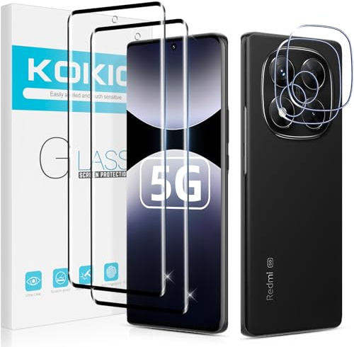 Kokio 2 Piezas Protector de Pantalla para Xiaomi Redmi Note 14 Pro Plus 5G/Note 14 Pro+ 5G, con 2 Piezas Protector de Lente de Cámara, Ultra HD Cristal Templado, Dureza 9H,Anti Arañazos,Sin Burbujas