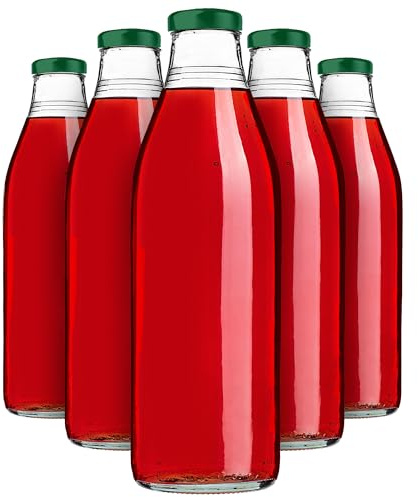 KADAX 20er Set Glasflaschen 1L mit Schraubverschluss Grün – Leere Milchflaschen Saftflaschen zum Befüllen für Saft, Milch, Smoothies & Sirup, Refillable Glass Bottles