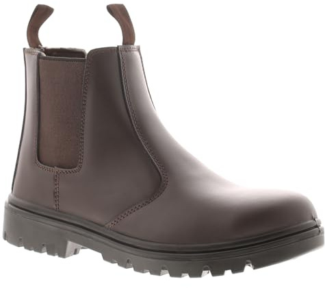 Tradesafe Dealer S1P SRA Steel Toe Chelsea Boots - Slip-On, Puncture-Resistant Midsole & Non-Slip Sole, 200J Steel Toe Caps for Ultimate Protection Brown 11 UK