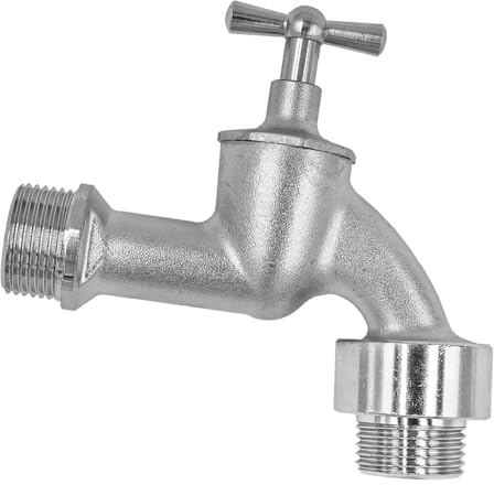 MegaHaustechnik Auslaufventil mit Knebelgriff, Messing matt verchromt, Wandanschluß 1 Zoll AG, Abgang 1 Zoll Außengewinde AG Außendurchmesser 33mm, Absperrhahn Wasserkran Wasserhahn silber