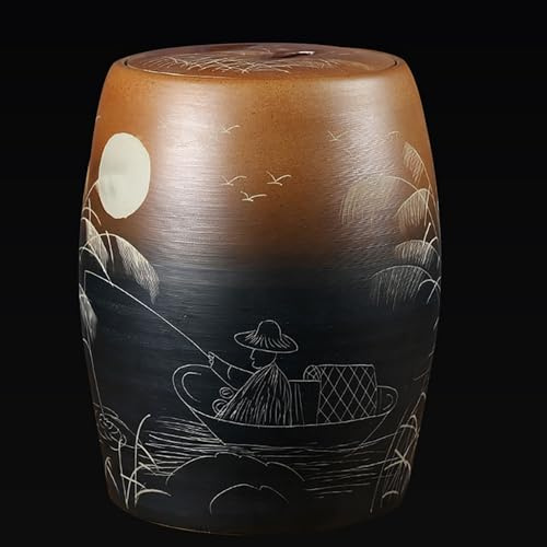 Ceramic Rice Jar with Lid - 15kg Grain Dispenser for Efficient Food Storage - Decorative Kitchen Container for Rice, Snacks, Candy, and Coffee Beans