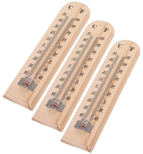 Lurrose 3 pezzi Termometro in Legno da Parete per Interni ed Esterni Misuratore Temperatura Accurato per Casa Serra Camera Design Sottile e Leggero Facile da Appendere e Trasportare