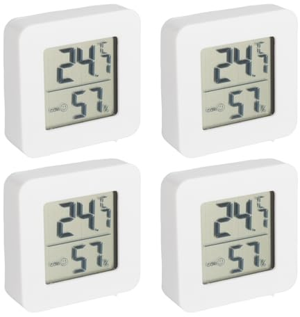 Hygrometre interieur numérique précis mini thermo hygromètre LCD, mesure température humidité en temps réel, haute capacité batterie, dos auto-adhésif, lot de 4, idéal maison bureau chambre serre
