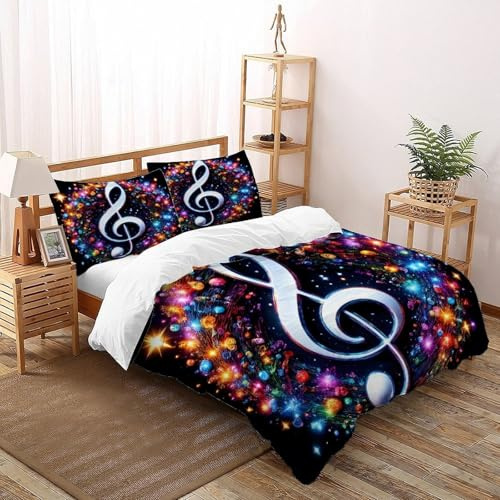 SHOVERKD Alto Chiave di violino Colorato Vortice Copriletto 3D Stampa Set Di Biancheria Morbida Microfibra Chiusura A Cerniera Per Bambini/Ragazzi 3 Pezzi Super King（260x220cm）