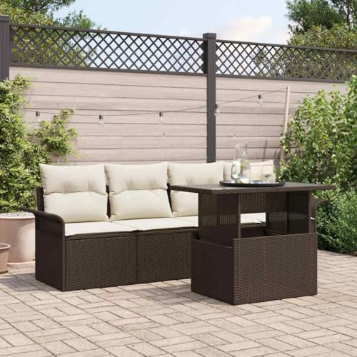 Yunovire Gartensofa-Set mit Kissen, 5-teilig, Braun Poly Rattan, Modulares Loungesofa mit Stauraum für Terrasse, Balkon, Außenbereich