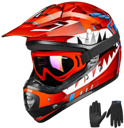 ILM Casco Moto Niño Motocross Dirt Bike para Jóven Unisex Homologado ECE22.06 Full Face Off Road ATV Enduro MTB Todoterreno con Gafas Guantes Modelo B07