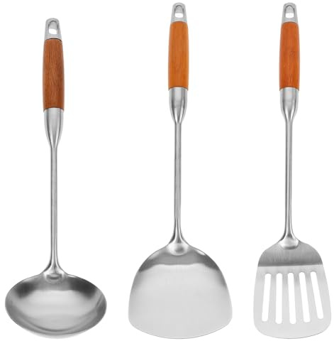 Juego de Utensilios para Cocinar de Acero Inoxidable, 1 Set | Pala de Cocina y Cuchara Coladora, Mango Largo Antiescaldado, para Tareas Culinarias Variadas