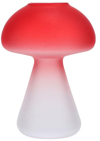 LALAFINA Mushroom Shaped Glass Vase Hydroponic Planter Red Desktop Ornament Flower Arrangement Decor for Home and Office