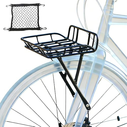 2 in 1 Aluminium Frontgepäckträger und Korb für Gravelbikes Lastenträger mit Elastischen Spanngurten für Bikepacking und Touren