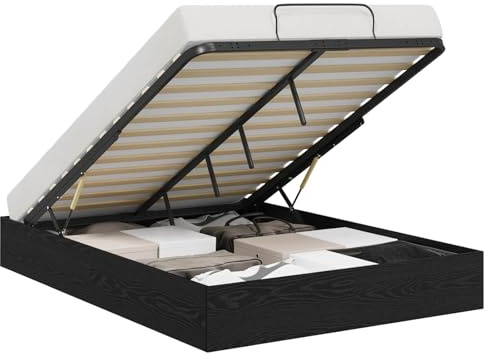 Swpsd Modern Ottoman Bed Frame with Storage - Black Oak, Chipboard, 193 x 120 x 25 cm - Bedroom Furniture Model3409286