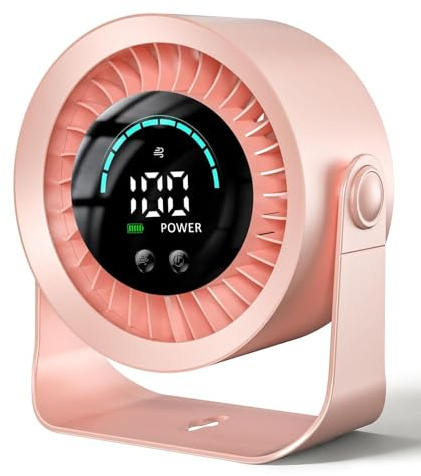 Ventilatore da Tavolo Silenzioso, 5 Velocità Fisse e Regolazione Continua 1-100, Display LED con Indicatore Batteria 4000mAh, Autonomia 17 Ore, Ricaricabile USB-C, Ideale per Ufficio e Camera da Letto
