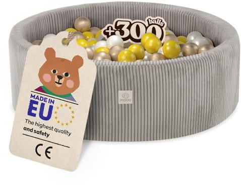 MISIOO Bällebad Baby 90x30 cm Mit 300 Bälle - Premium Material, Abziehbarer Bezug, Manuell Waschbar bei 30 Grad - Perfekt Für Kinder 1-3 Jahre - Bällebad Bälle Spaß