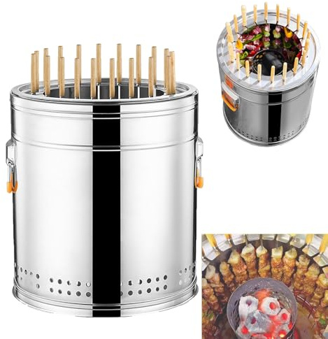 Tragbarer Edelstahl-Holzkohlegrill, Barrel Smoker Grill Combo Edelstahlfass, gleichmäßige Hitze | Einfach zu bedienender, sauberer vertikaler Räucherofen, ideal for Balkone und Hinterhöfe(Single,M)