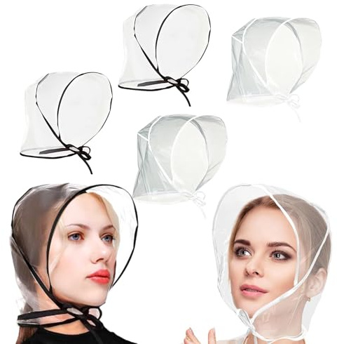 YCSHIPO 6 PCS Clear Rain Bonnet with Visor - Waterproof Plastic Scarf for Hairstyle Protection, Unisex Rain Hat for Men & Women
