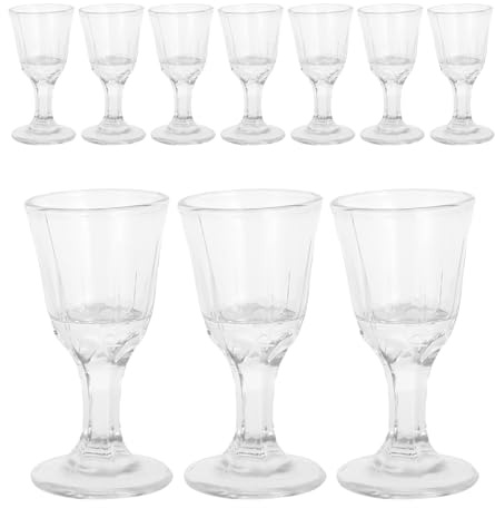 NESTINGHO Set di 10 Bicchieri da Liquore in Vetro Vintage da 10ml, Design Accattivante, per Cocktail e Uso Domestico