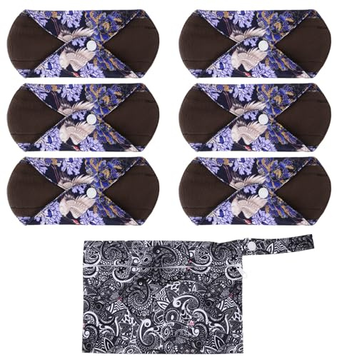 HINTRMENT Serviettes Hygiéniques pour Femmes 7pcs en Coton et Fibre de Charbon de Bambou avec Protection Anti-fuite et Pochette de Rangement Facile à Ouvrir et Fermer Plusieurs styles